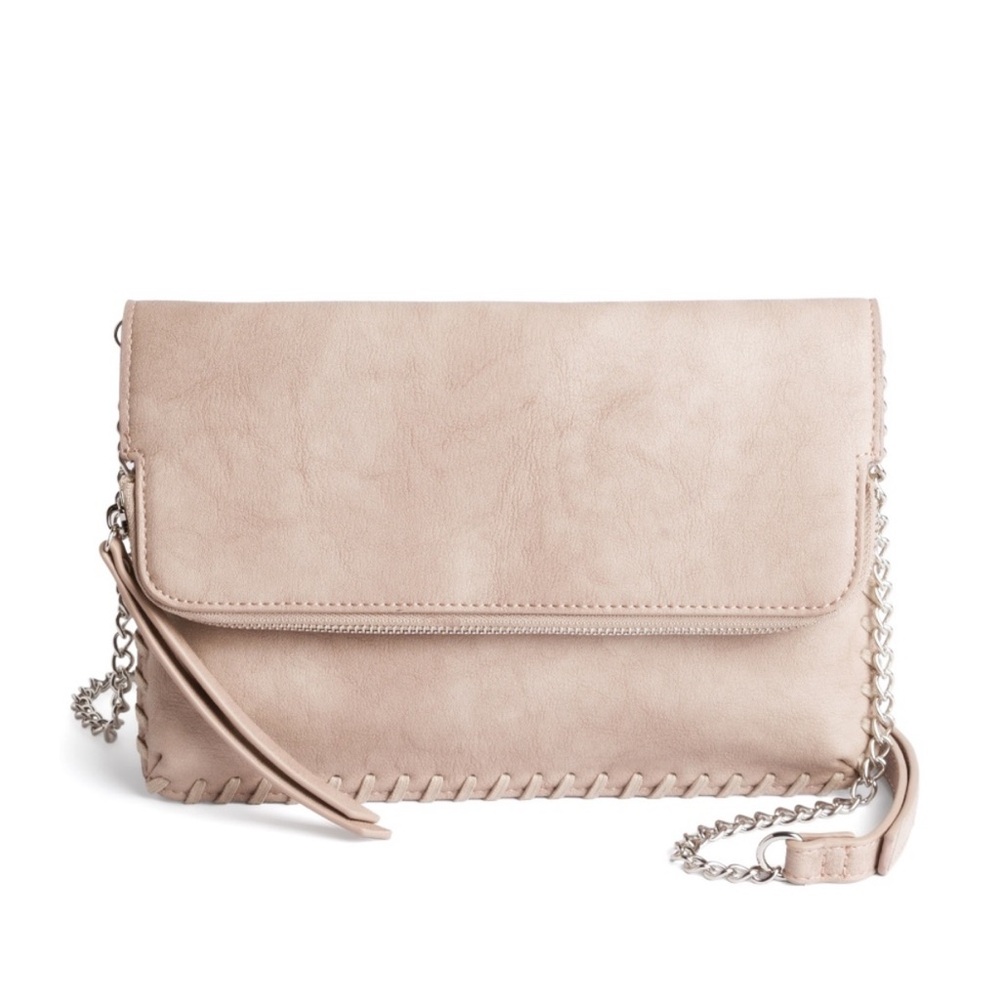 Urban Expressions Tan Crossbody Clutch Faux Leather Chain Fold-Over Design
